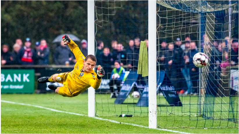a goalie in action